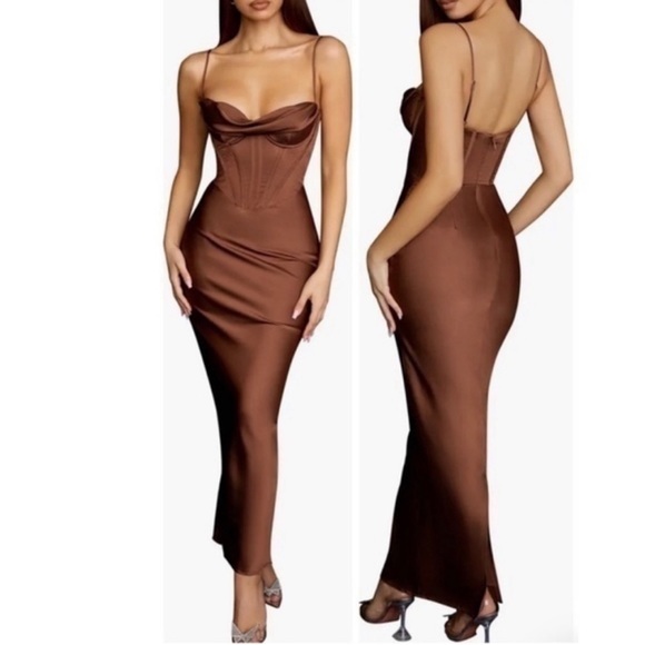 House of CB “Charmaine” Midaxi Chocolate Gown XS NWT - Picture 6 of 16